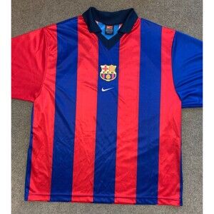 Nike FC Barcelona Shirt Mens L 01-02 Home Jersey Football Soccer Short Sleeve